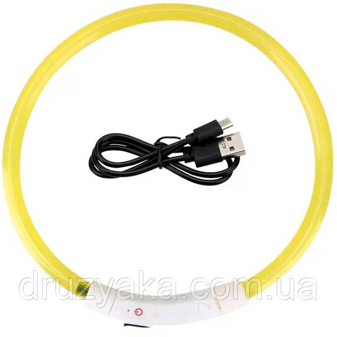 Нашийник для собак із світлодіодним  підсвічуванням USB, 50 см жовтий