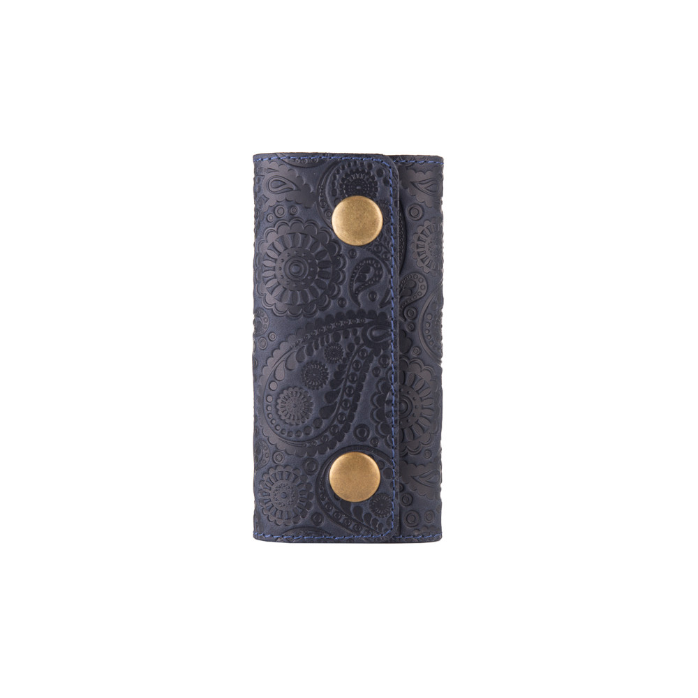 Красива синя шкіряна ключниця з кріпленням на карабіні, колекція "Buta Art", фото 1