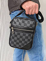 Мужская сумка Луи Виттон барсетка маленькая на плечо черная в клетку Louis Vuitton