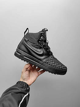 Чоловічі зимові кросівки Nike Lunar Force Duckboot чорні шкіряні до -21*С з хутром Найк Лунар