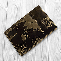 Обложка для паспорта с отделением для карт оливкового цвета с натуральной матовой кожи с художественным