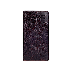 Місткий коричневий гаманець з глянцевою натуральної шкіри на кнопках з відділенням для монет, колекція "Mehendi Art"