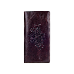 Місткий коричневий гаманець з глянцевою натуральної шкіри на кнопках з відділенням для монет, колекція "Mehendi Classic"