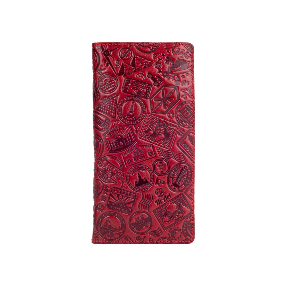 Місткий червоний гаманець з глянцевою натуральної шкіри на кнопках, колекція "let's Go Travel"