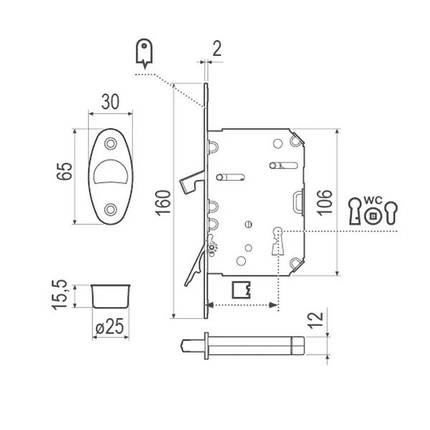 Ручки для розсувних дверей B04651.50.03 SCIVOLA TRE CLASS kit A з механізмом WC 03 - латунь BRASS B04651.50.03, фото 3