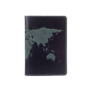 Оригінальна шкіряна обкладинка для паспорта зеленого кольору з художнім тисненням "World Map"