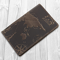 Оригинальная кожаная коричневая обложка для паспорта с отделом для ID документов и художественным тиснением "7