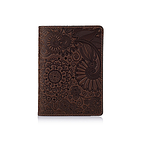 Оригинальная кожаная коричневая обложка для паспорта с художественным тиснением "Mehendi Art"