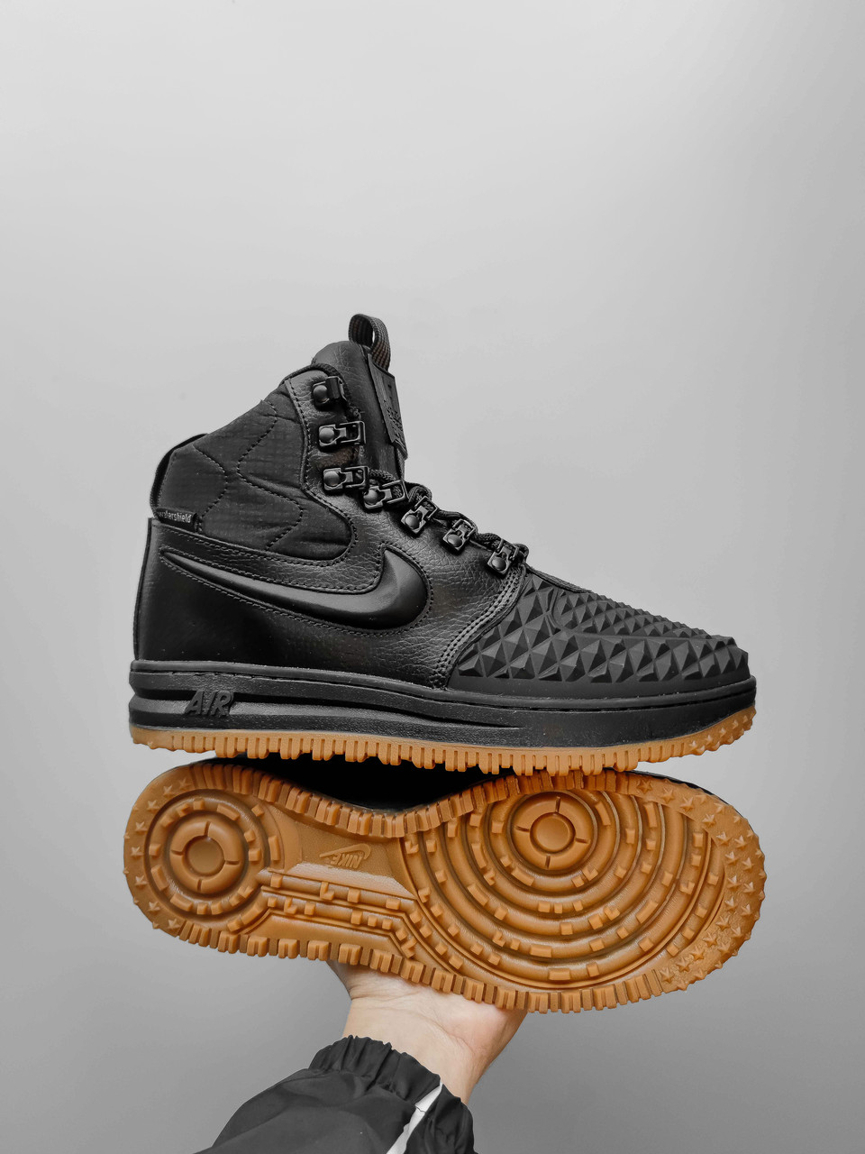 Чоловічі зимові кросівки Nike Lunar Force Duckboot чорні шкіряні до -21*С з хутром Найк Лунар