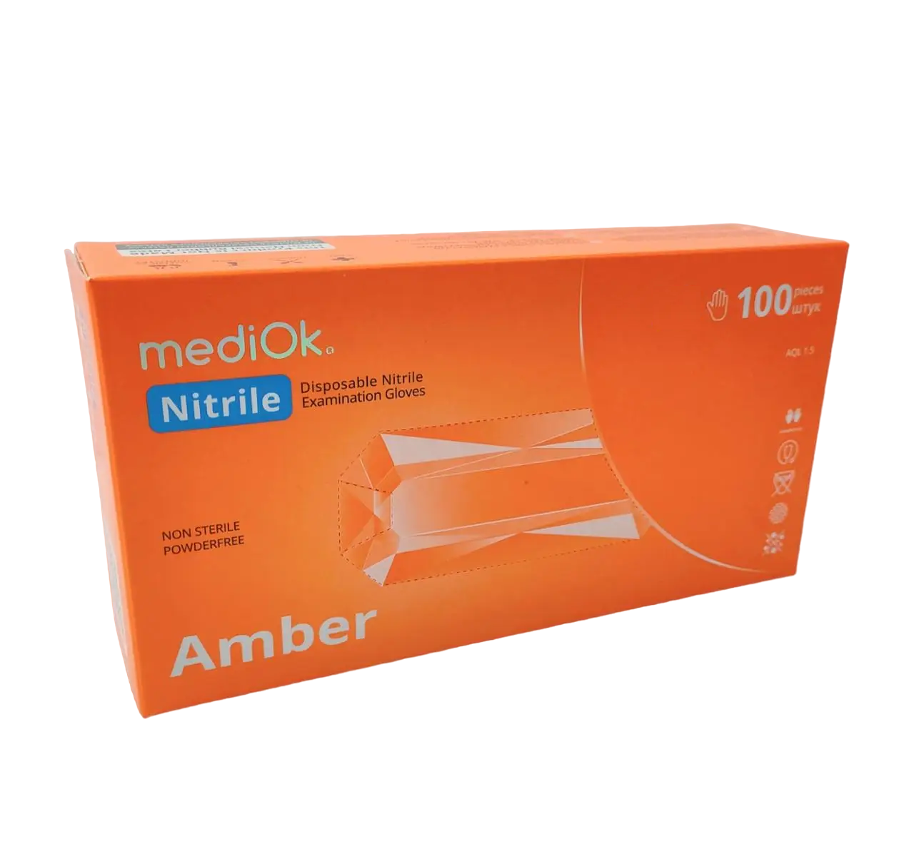 Рукавички нітрилові неопудрені mediOk AMBER, Помаранчеві (100 шт./уп.), L