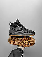 Мужские зимние кроссовки Nike Lunar Force Duckboot серые кожаные до -21*С с мехом Найк Лунар 43