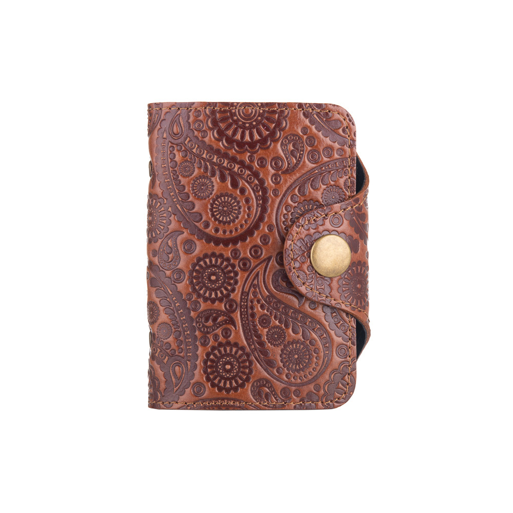 Оригінальний картхолдер із натуральної глянсової шкіри бурштинового кольору, колекція "Buta Art", фото 1