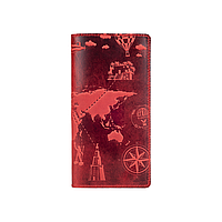 Оригінальний червоний гаманець на 14 карт із натуральної матової шкіри, колекція "7 wonders of the world"