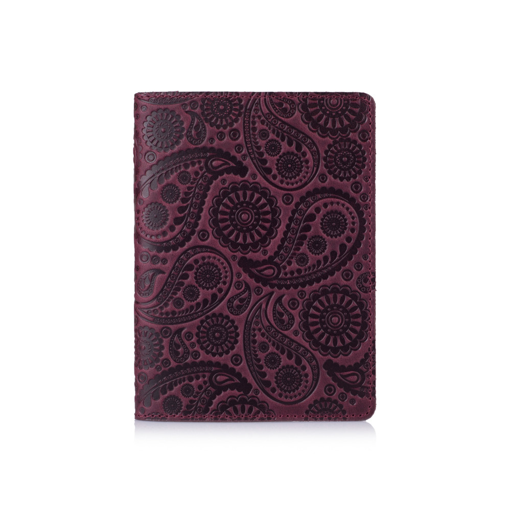 Фіолетова дизайнерська шкіряна обкладинка для паспорта з відділенням для карток, колекція "Buta Art"
