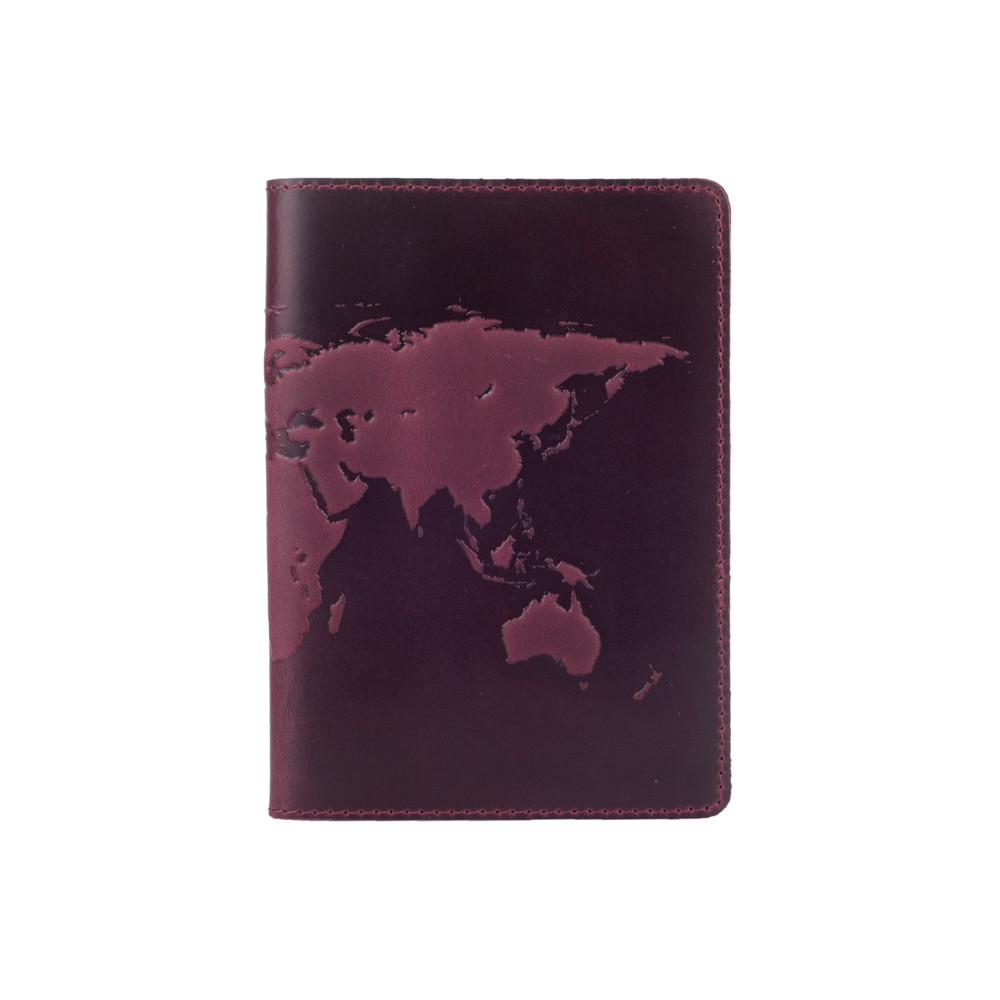 Фіолетова дизайнерська шкіряна обкладинка для паспорта з відділенням для карток, колекція "World Map"