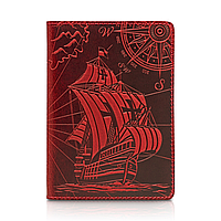 Красная дизайнерская кожаная обложка для паспорта с отделением для карт, коллекция "Discoveries"