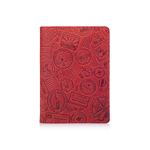 Червона дизайнерська шкіряна обкладинка для паспорта, колекція "let's Go Travel"