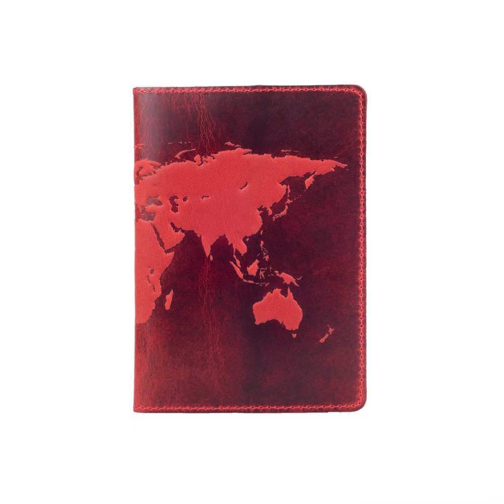 Червона дизайнерська шкіряна обкладинка для паспорта з відділенням для карток, колекція "World Map"