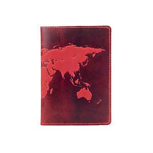 Червона дизайнерська шкіряна обкладинка для паспорта, колекція "World Map"