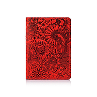 Красная дизайнерская кожаная обложка для паспорта, коллекция "Mehendi Art"