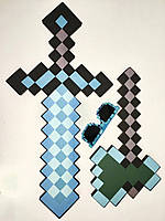 Алмазный набор оружия Майнкрафт ( Меч Алмазный + Топор Алмазный + Очки синие) Minecraft (9102)