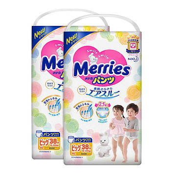 Підгузки - трусики Merries Big (12-22 кг) 38 шт (mep8) - 2 упаковки