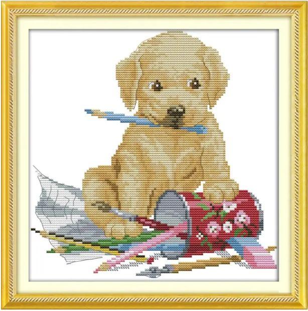 Набір для вишивання за нанесеною на канву схемою "The dog painting". AIDA 14CT printed, 28*28 см