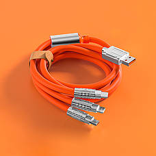 Кабель-трійник для швидкого заряджання Type-C/Lightning(IPhone)/Micro-usb 120w 6A (120 см) помаранчевий, USB 3в1, фото 3