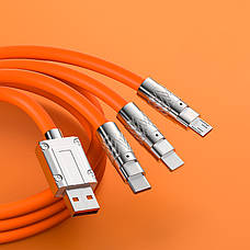 Кабель-трійник для швидкого заряджання Type-C/Lightning(IPhone)/Micro-usb 120w 6A (120 см) помаранчевий, USB 3в1, фото 4