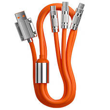 Кабель-трійник для швидкого заряджання Type-C/Lightning(IPhone)/Micro-usb 120w 6A (120 см) помаранчевий, USB 3в1, фото 5