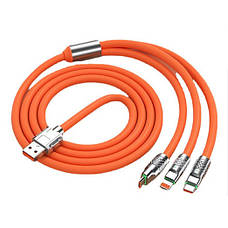 Кабель-трійник для швидкого заряджання Type-C/Lightning(IPhone)/Micro-usb 120w 6A (120 см) помаранчевий, USB 3в1, фото 6