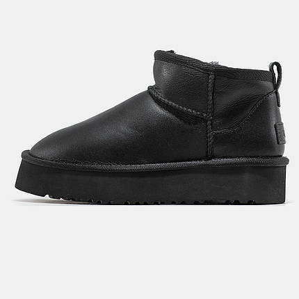 Зимові Жіночі Черевики UGG Classic Ultra Mini Platform Black Leather / УГГ Класик Ультра Міні Платформ Черные, фото 1