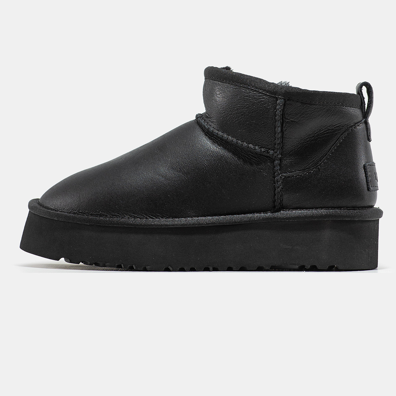 Зимові Жіночі Черевики UGG Classic Ultra Mini Platform Black Leather / УГГ Класик Ультра Міні Платформ Черные