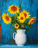 Картина по номерам Подсолнухи в белой вазе 40х50см Раскраска по номерам на холсте Картины в цифрах цветы