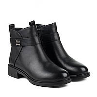 Ботинки женские кожаные демисезонные на толстом стойком каблуке черные, с флисом Meegocomfort