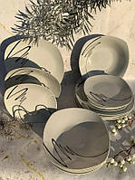 Сервиз столовый фарфоровый 19 предметов Edenberg Обеденный набор посуды тарелок квадратных 6 персон