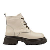 Ботинки женские демисезонные кожаные на толстой тракторной подошве,на платформе,на широком каблуке молочные