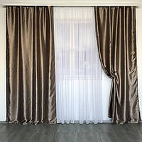Щільні штори на тасьмі блекаут до спальні кавового кольору 150х270(2 шт).