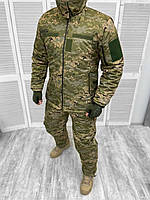 Зимовий тактичний чоловічий костюм Softshell (водонепроникний) на флісі + синтепон Камуфляж Піксель, XL