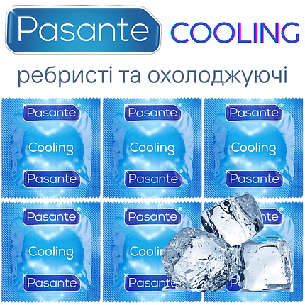 Презервативи Pasante Cooling 6 штук охолоджуючі ребристі презервативи, фото 2