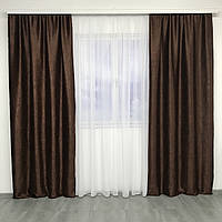 Щільні штори на тасьмі блекаут до спальні коричневого кольору 150х270(2 шт).