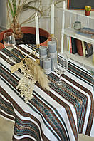 Скатерть з українським орнаментом,скатерть на стіл з синьо-коричневою вишивкою,скатертина на стіл.