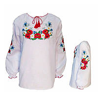 Українська сорочка вишиванка для дівчинки "Колоритні Маки з ромашками" з довгим рукавом Поплін.