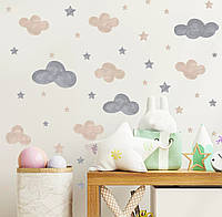 Наклейка декоративная виниловая на стену на шкаф на обои на мебель детская "Облачки" 10шт 44*80см