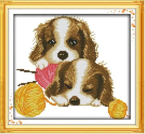 Набір для вишивання за нанесеною на канву схемою "Dogs with wool". AIDA 14CT printed, 27*22 см