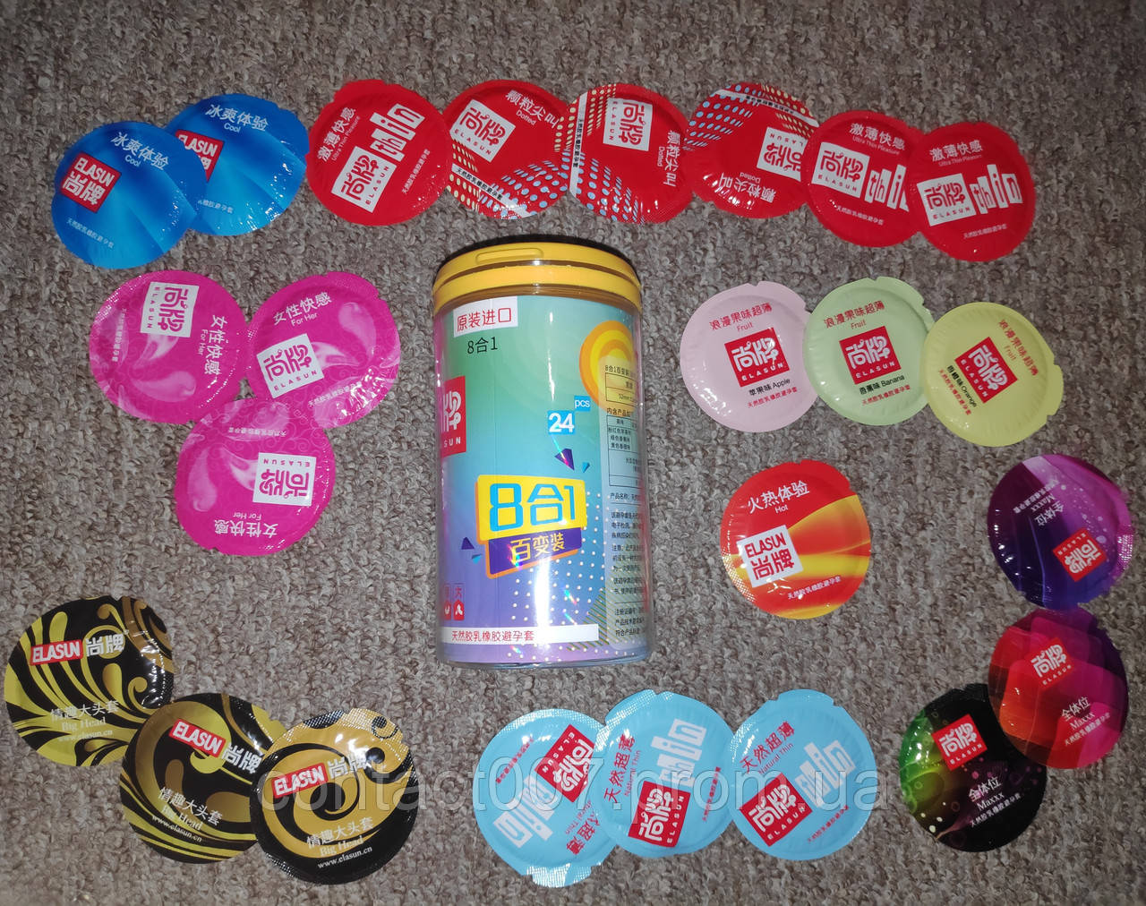 Презервативы Elasun набор 24 шт в банке 8 видов Срок годности до 2028 г. Микс Есть опт - фото 1 - id-p1993326599