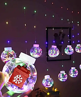 Світлодіодна гірлянда штора Кульки з росою Фігурки Подарунок 10 шт LED 3х0.8 м Мультиколор