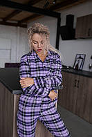Женская пижама в клетку Nelle фланелевая фиолетовая | Комплект для дома Рубашка Брюки ТОП качества