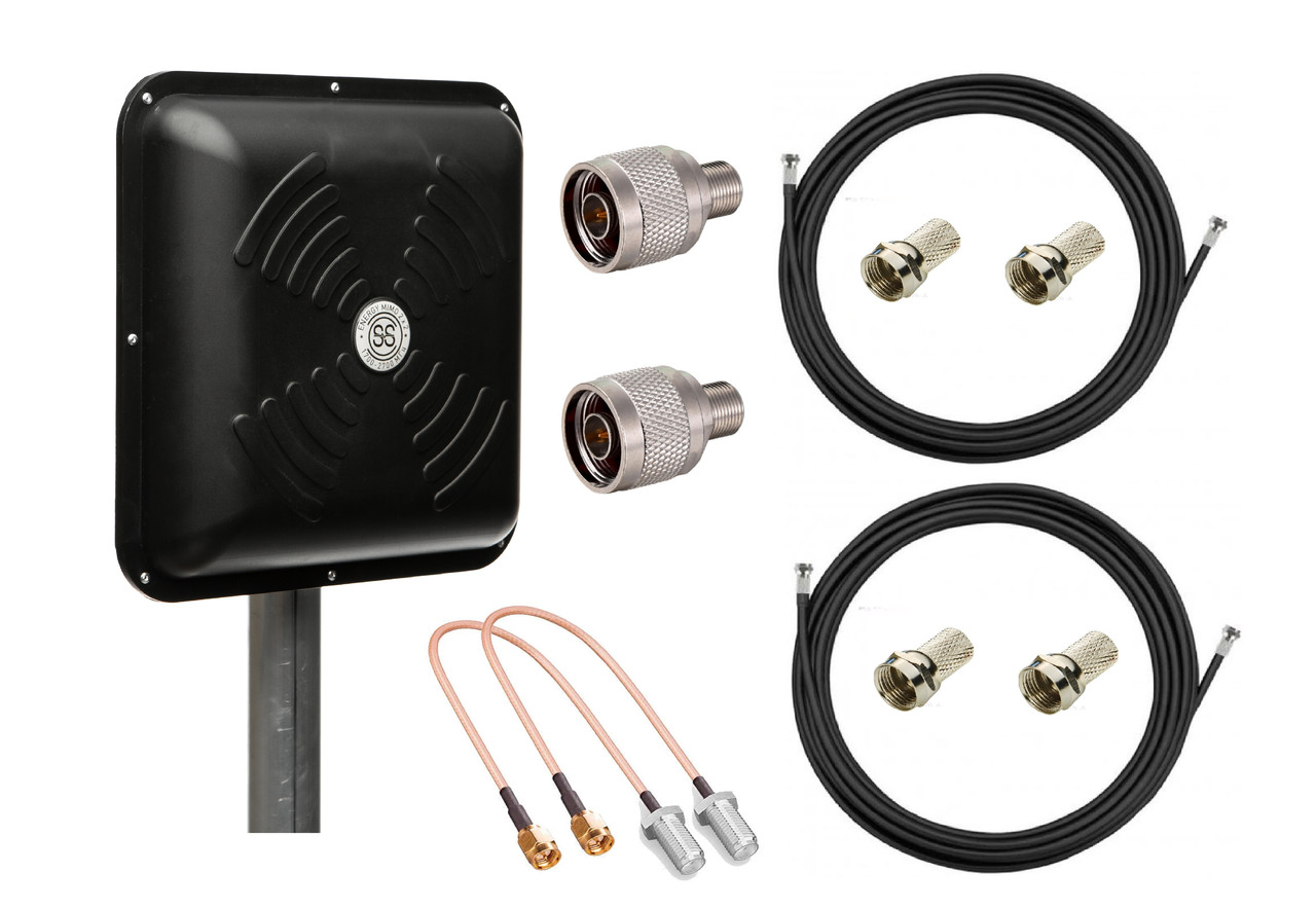 Комплект 4G Антена панельна ENERGY MIMO ЧОРНА N-type з кабелем (2Х10м) та перехiдники TS9 - 2 шт.