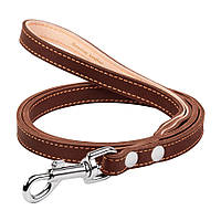 Поводок для собак кожаный CoLLaR двойной с прошивкой длина 122 см, размер S1, коричневый